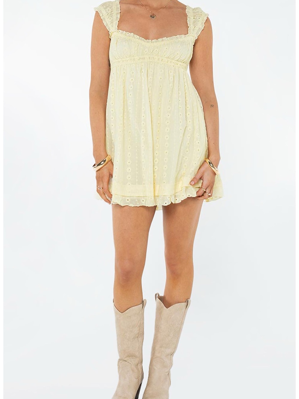 Princess Polly Pale Yellow Eyelet Mini Dress